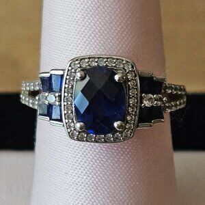 Sapphire and White Topaz Sterling Silver Ring